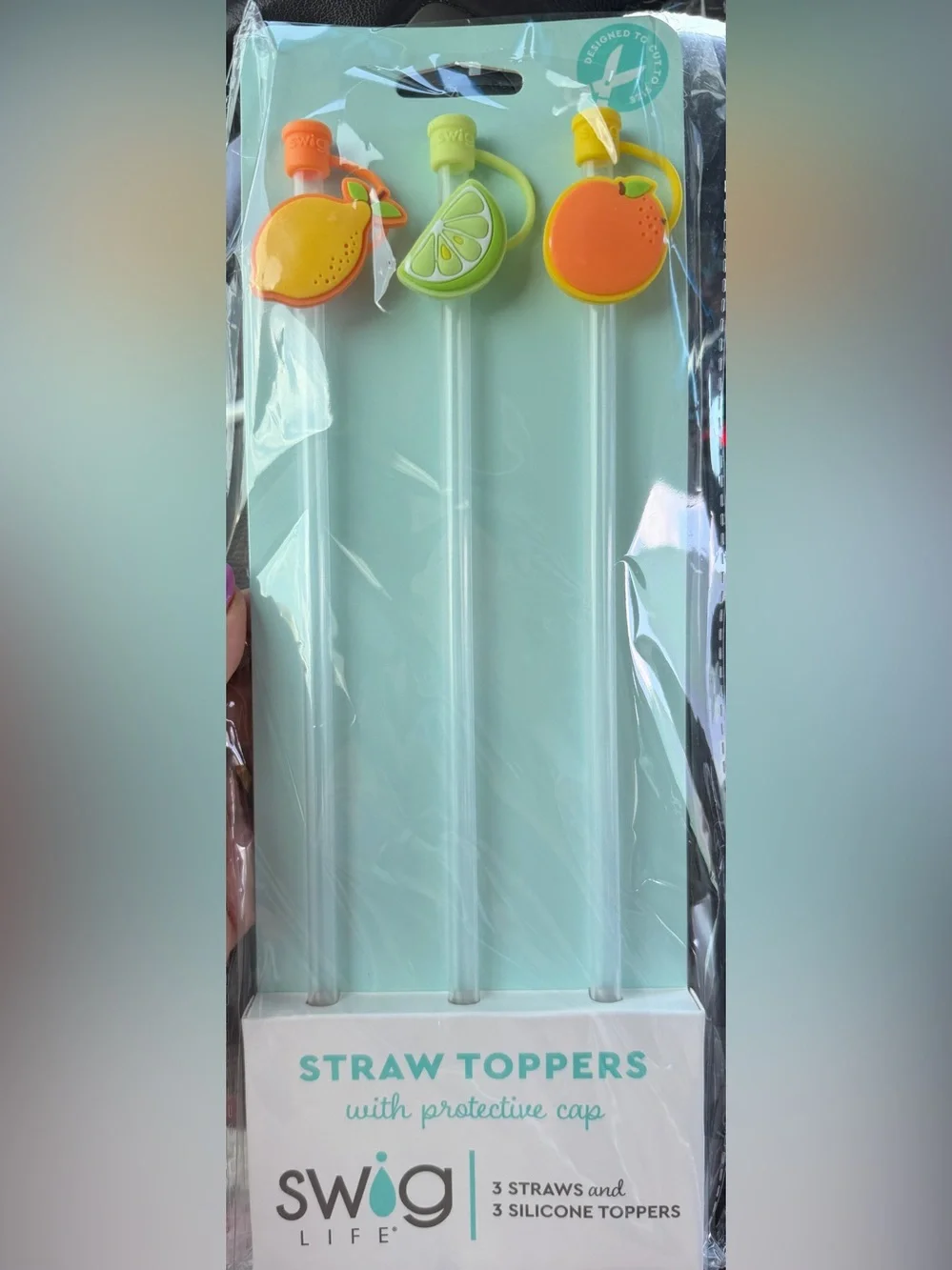 Fruit Lemon Lime Orange Reusable Silicone Straw Set - 3 Pack with straw toppers